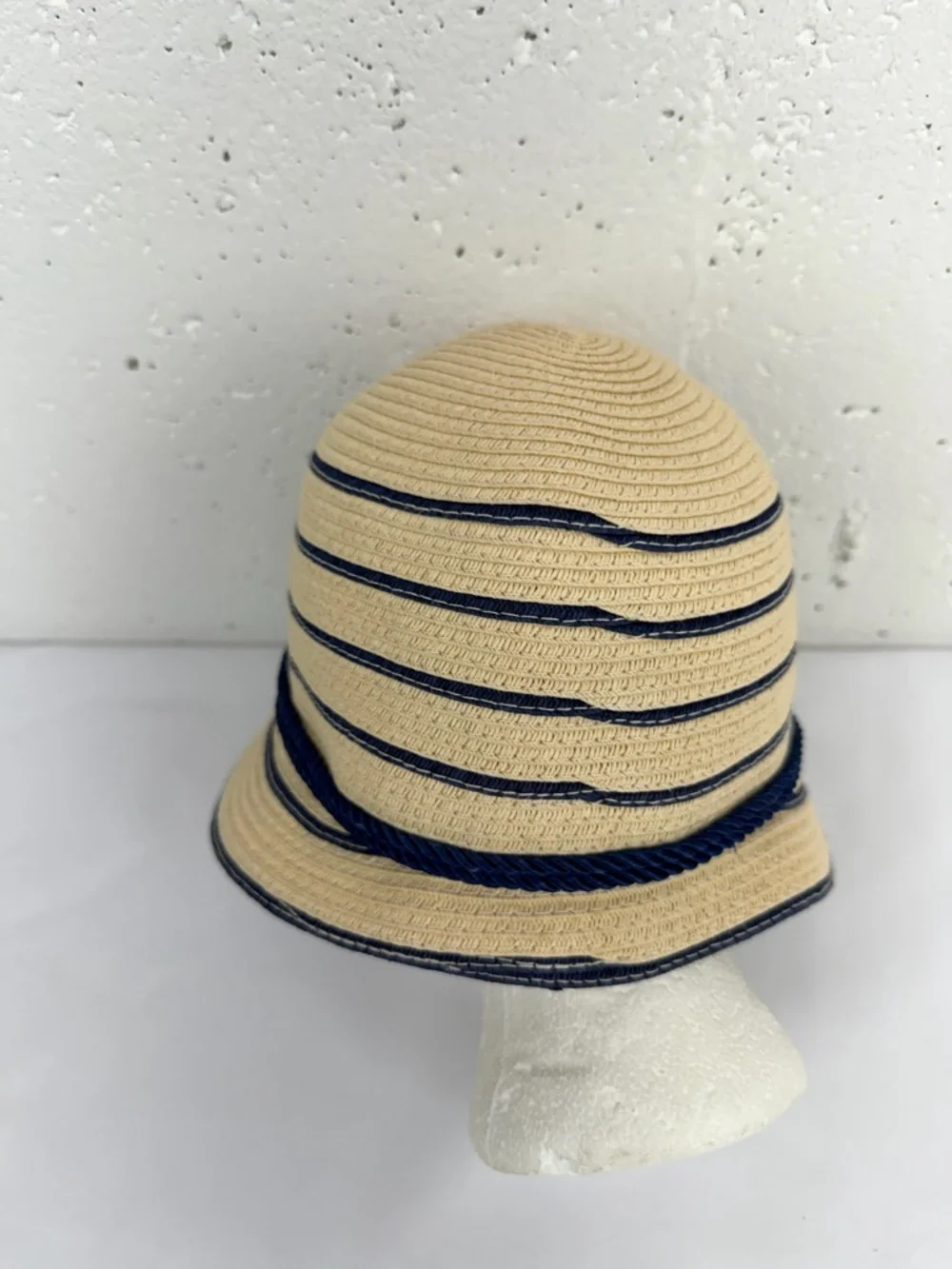 August Navy Blue Straw Cloche Bucket Hat